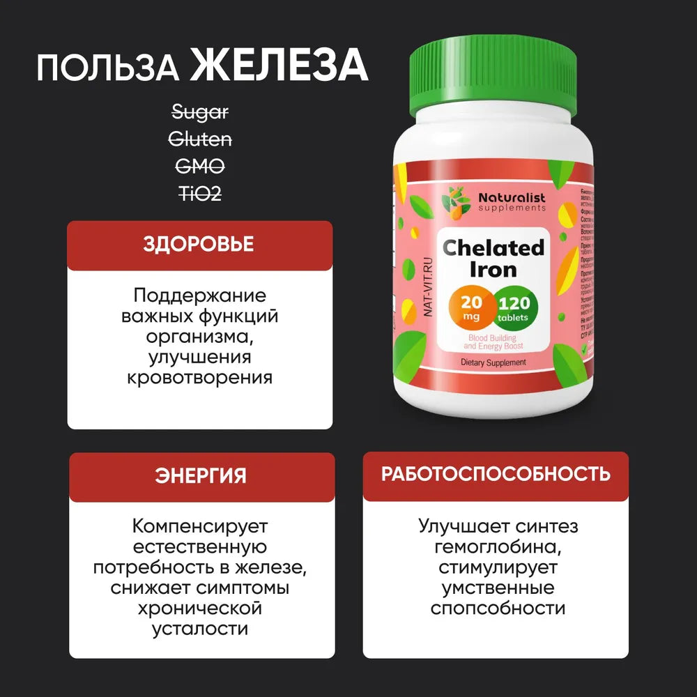 Железо хелат 250 мг / 120 шт / Naturalist supplements