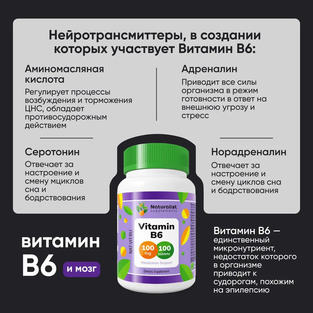 Витамин В6 100 мг / 100шт / Naturalist supplements